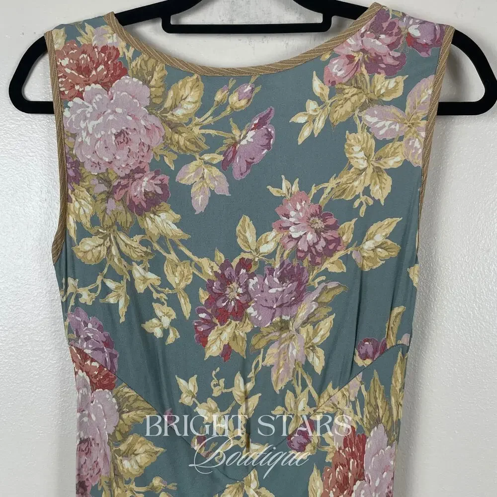 Super Rare Floral Maxi Dress ALT ASO Phoebe Buffay Friends Green Sleeveless VTG